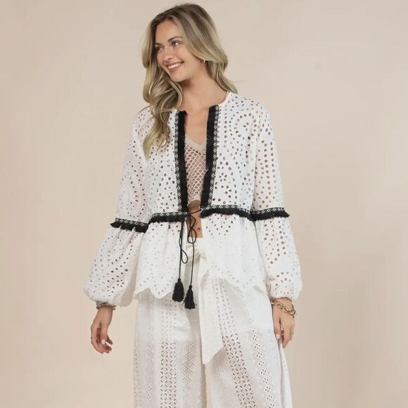 Cotton Blend Eyelet Cover Top - Picture 2 of 5